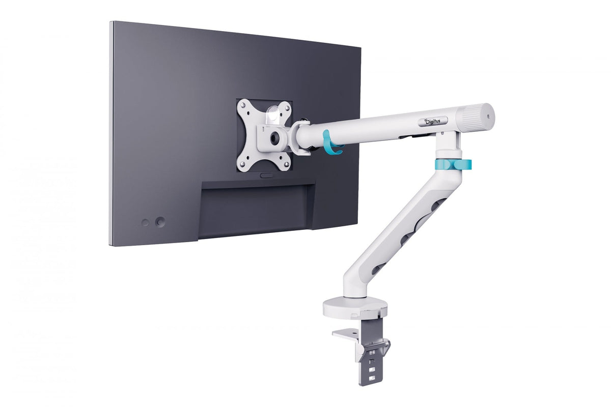 "Digitus DA-90470 Bras de bureau simple avec pince et ressort mécanique | 1x LCD max. 35"" 10kg | VESA: 75x75, 100x100 | Blanc"