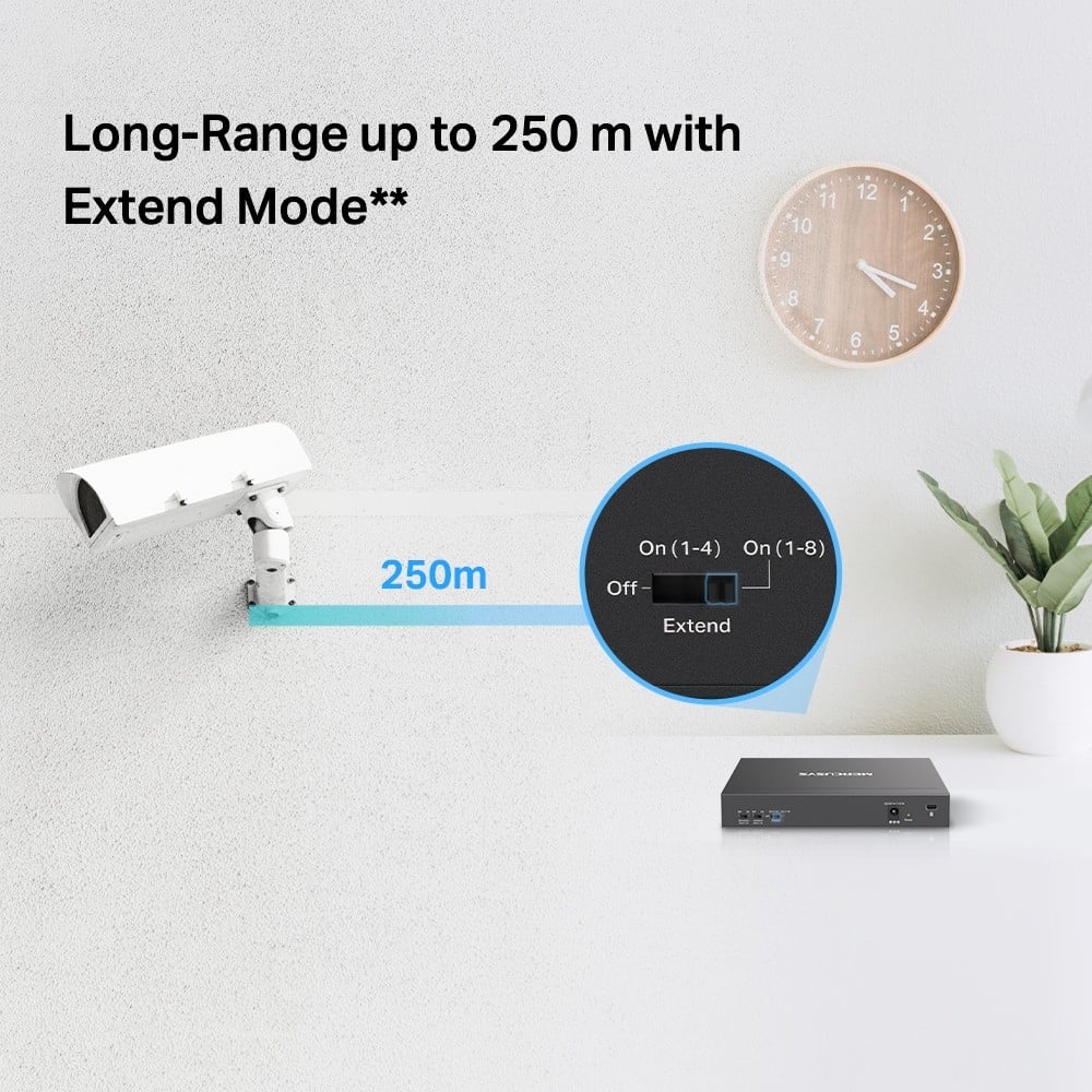 Mercusys MS110P commutateur réseau Géré Fast Ethernet (10/100) Connexion Ethernet, supportant l'alimentation via ce port (PoE) Noir