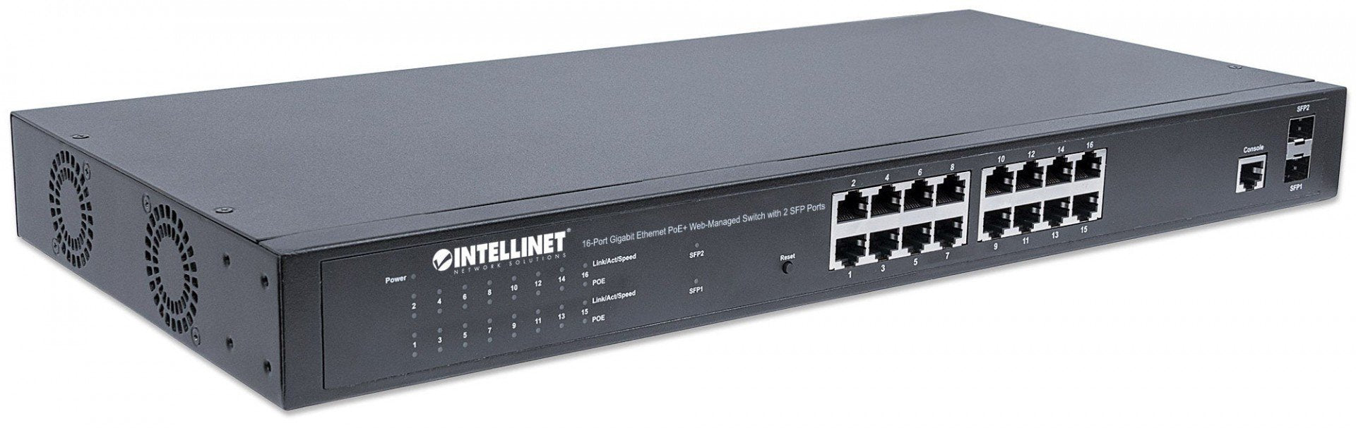 Intellinet 561341 commutateur réseau Géré L2+ Gigabit Ethernet (10/100/1000) Connexion Ethernet, supportant l'alimentation via ce port (PoE) 1U Noir