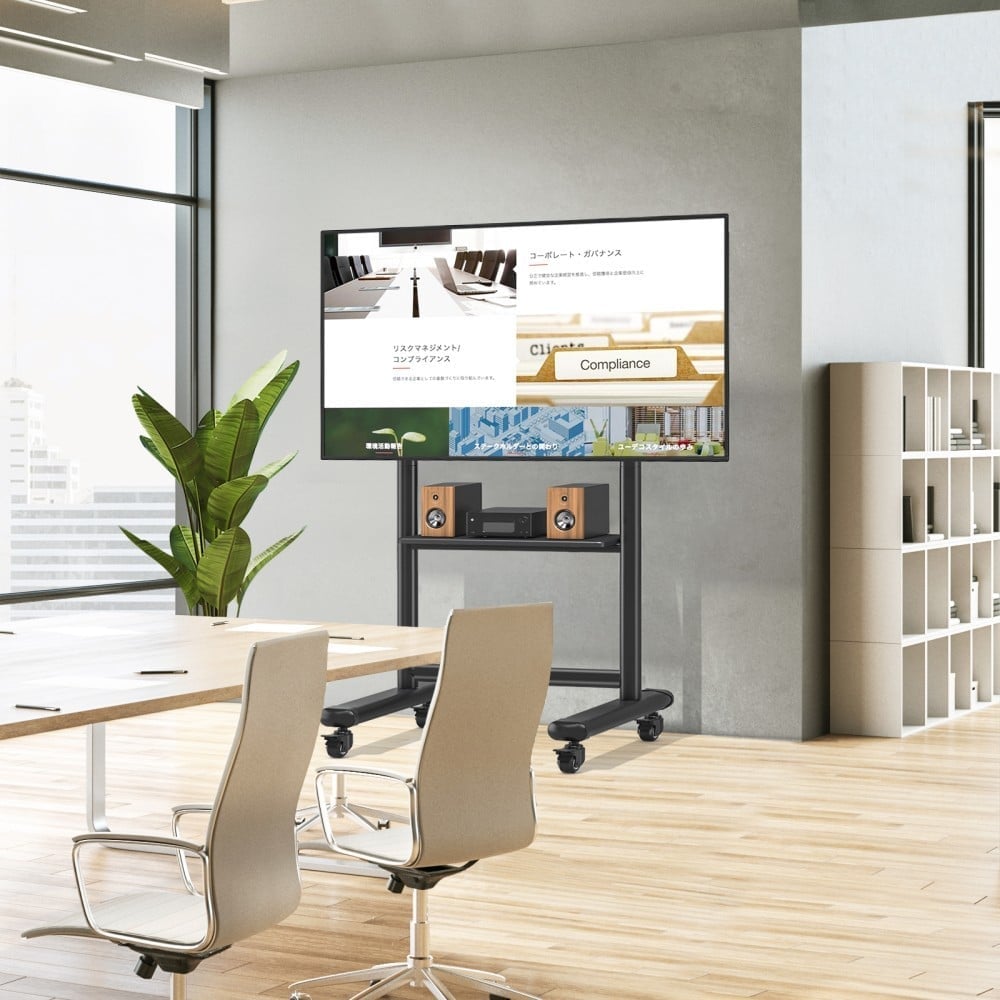 Techly ICA-TR533BK Support TV mobile 60-86” jusqu'a 68kg étagere AV réglable