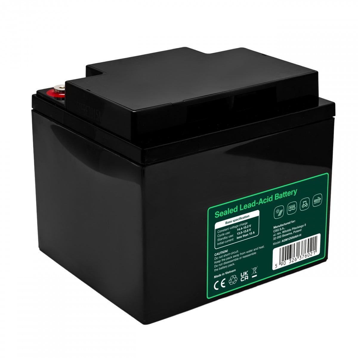 Batterie sans entretien Green Cell AGM VRLA 12V 50Ah pour alimentation UPS, dimensions (197x166x170mm)