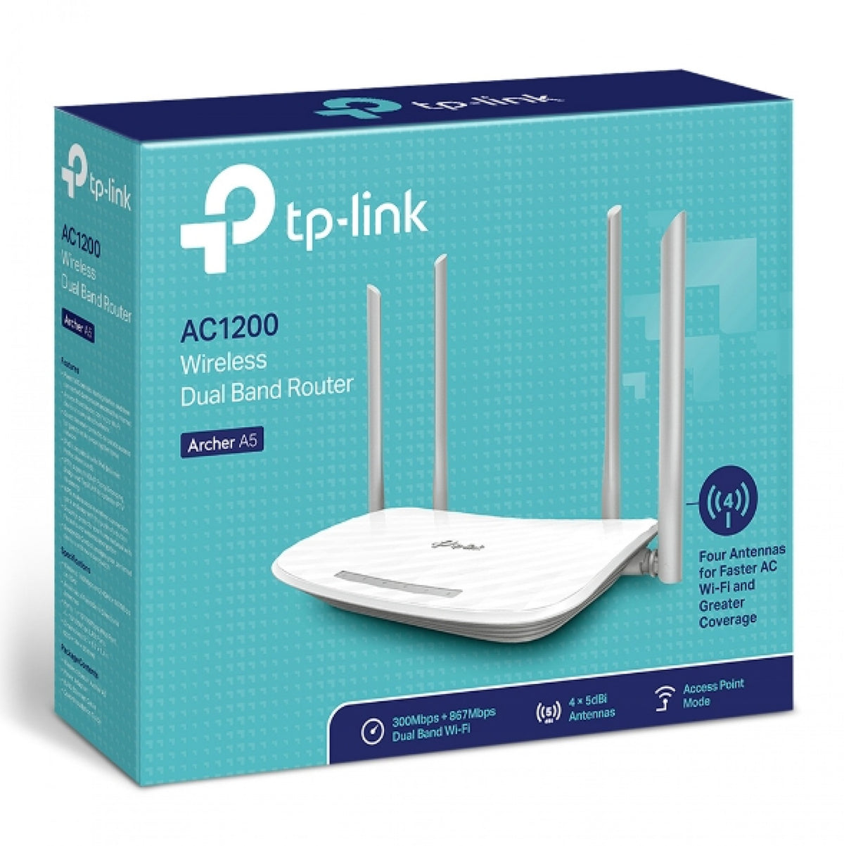 TP-LINK AC1200 Dual-Band Wi-Fi Router 867Mbps at 5GHz + 300Mbps at 2.4GHz 5 10/100M Ports 4 antennas IPTV Access Point Mode Mode