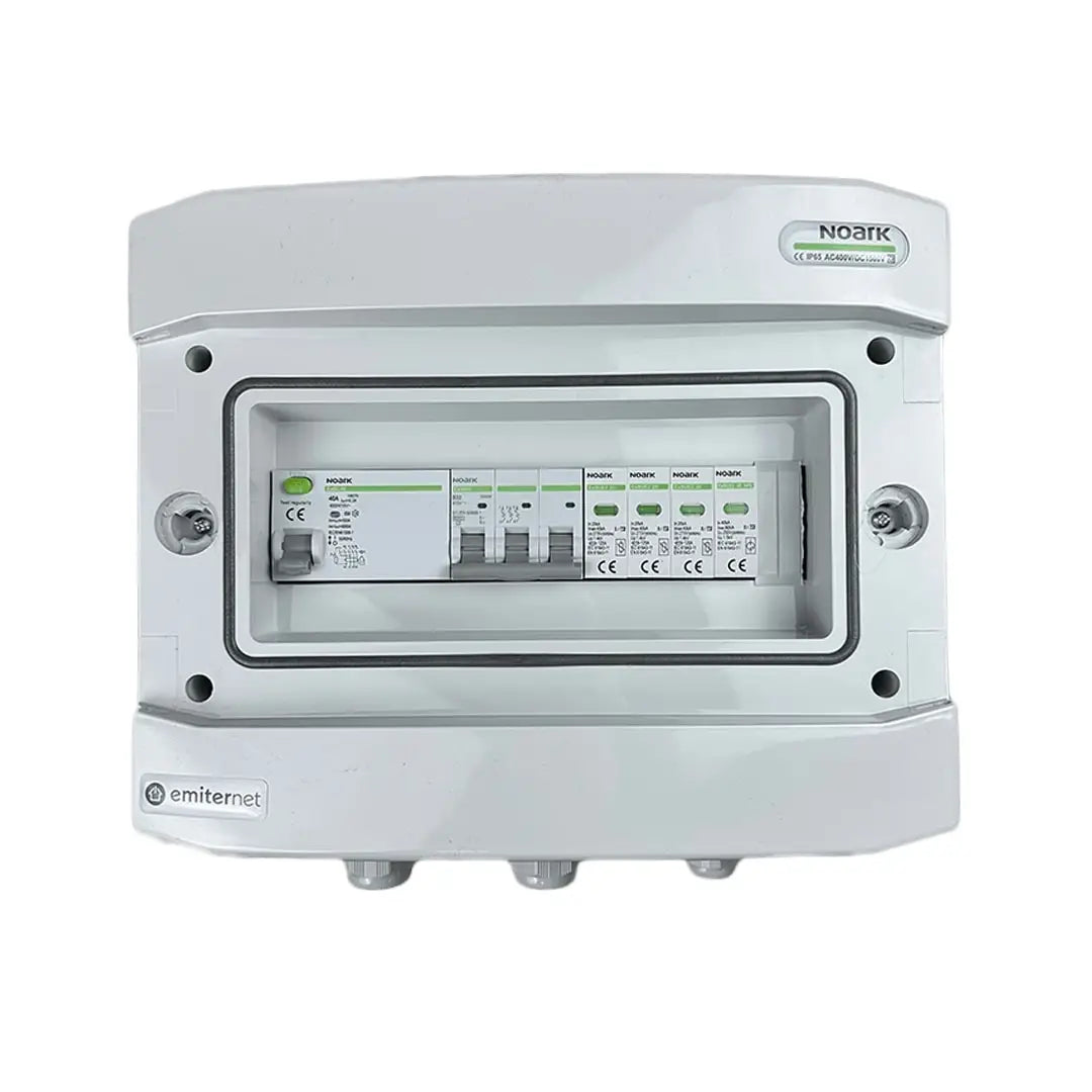 EMITER EM-299N_AC Tableau de distribution AC, IP65, SPD AC Noark type 2, disjoncteur 32A 3-F, RCD type A 40A/300mA