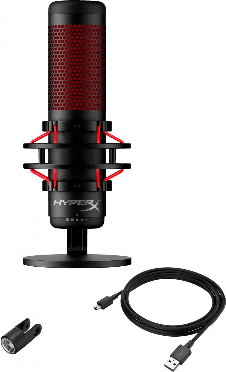 Microphone a condensateur HyperX QuadCast RGB, USB, filtre anti-pop, noir-rouge