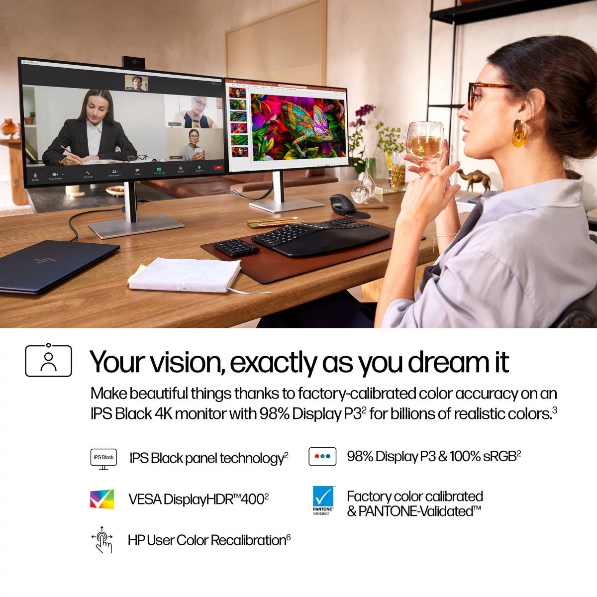 HP Écran pour conférence 4K Series 7 Pro 727pm avec webcam IA 5 Mpx HDR 27p 4K UHD 3840x2160 HDMI DisplayPort Thunder 3/3/0