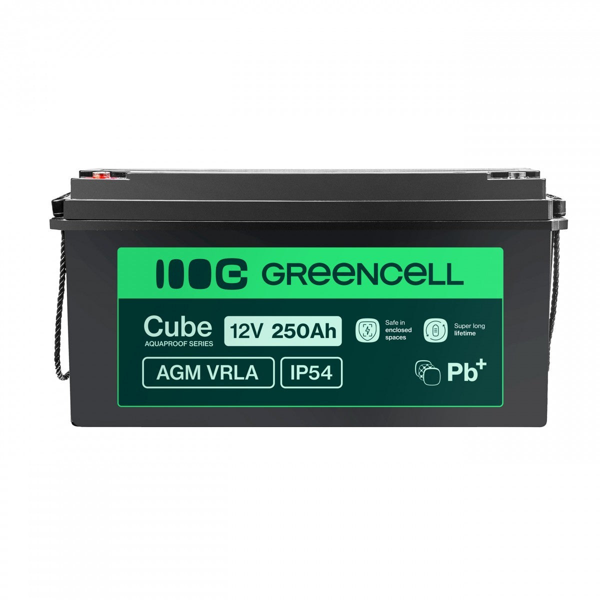 Batterie sans entretien Green Cell Cube AGM VRLA IP54 12V 250Ah pour camping-cars, photovoltaiques, panneaux solaires et bateaux