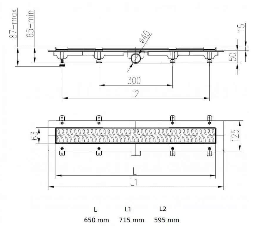WERIT 175-30650400-38 JOMOTech Paquet EXCLUSIVE 40 / Drain Linéaire 650 mm / Couvercle Double Face FLIS Noir Mat / Tapis