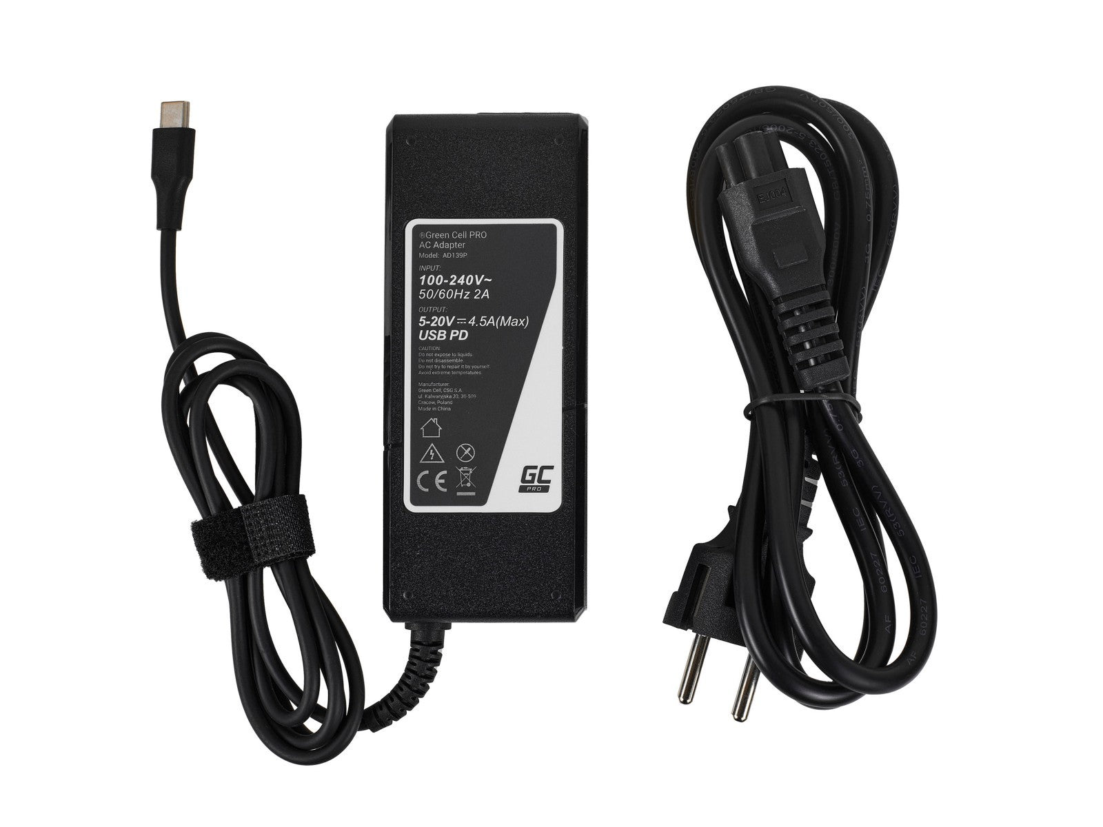 Green Cell AD139P Adaptateur PRO USB-C 90W pour ordinateurs portables, tablettes, téléphones