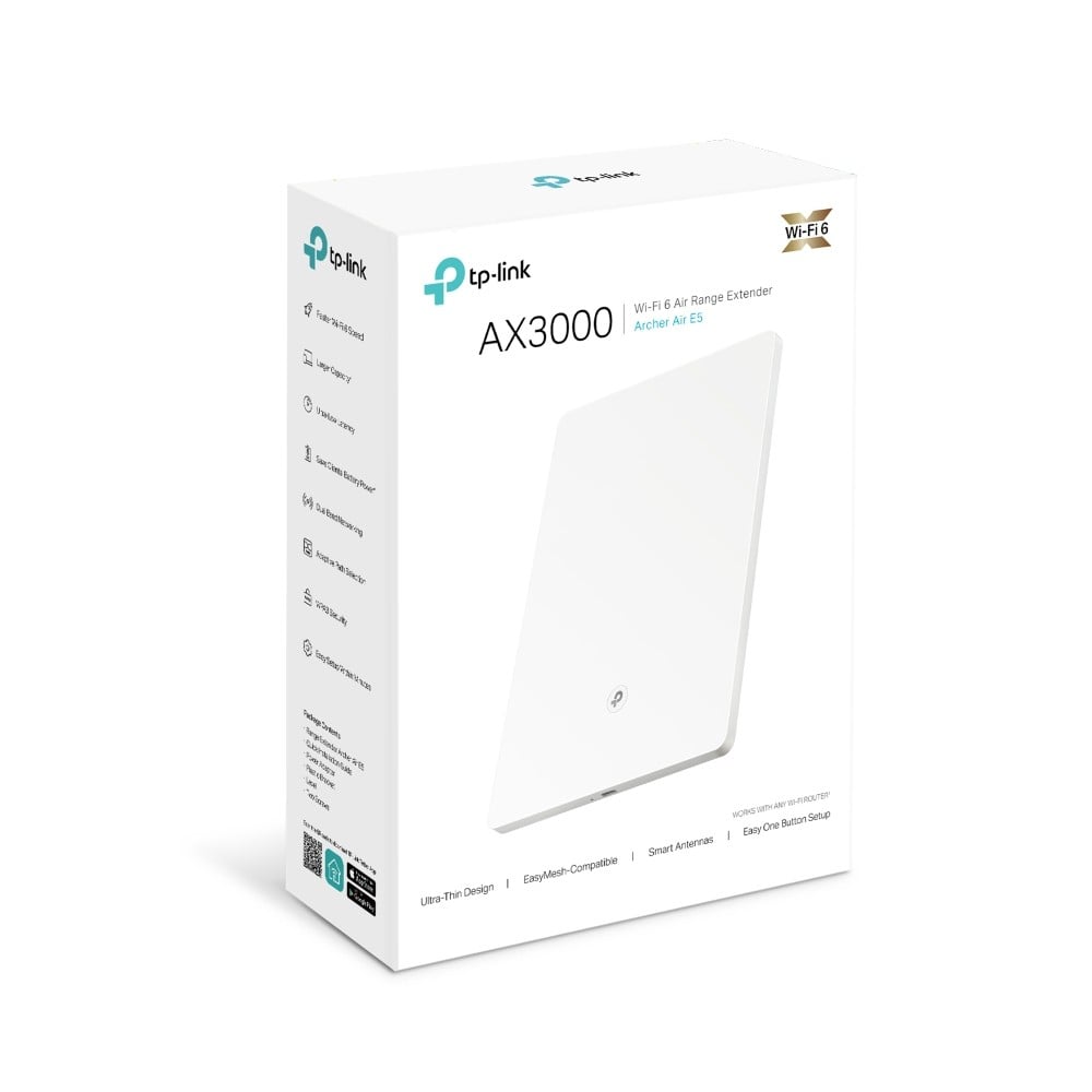 TP-LINK AX3000 Wi-Fi 6 Air Range Extender 574Mbps at 2.4GHz + 2402Mbps at 5GHz 4x Internal Antennas 8mm Ultra-thin Shell