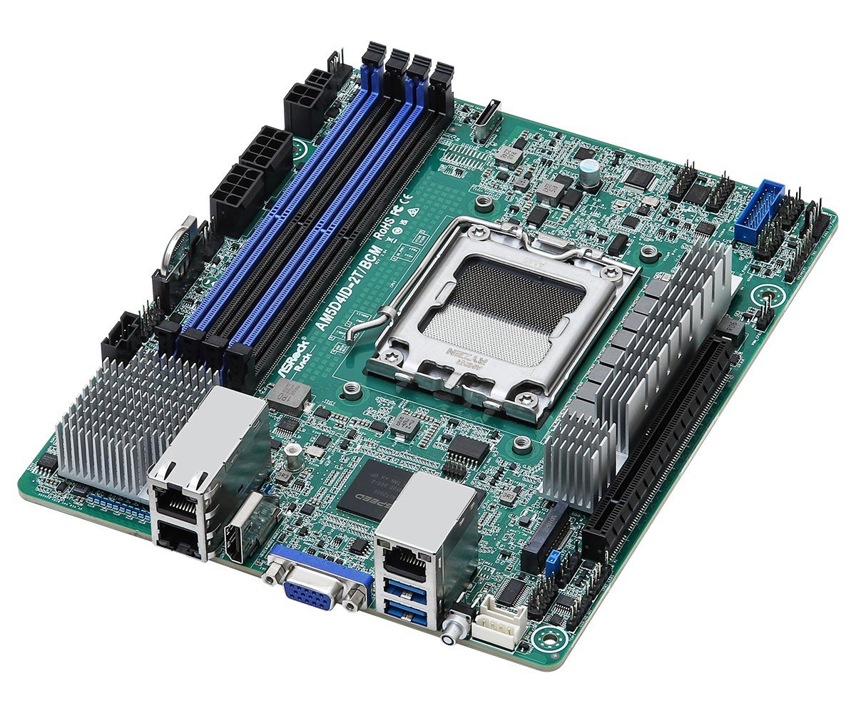 ASRock AM5D4ID-2T/BCM, 1xSKT AM5, AMD Ryzen 7000, X300, 4xDIMM, 1xM.2, 2x10GbE, IPMI