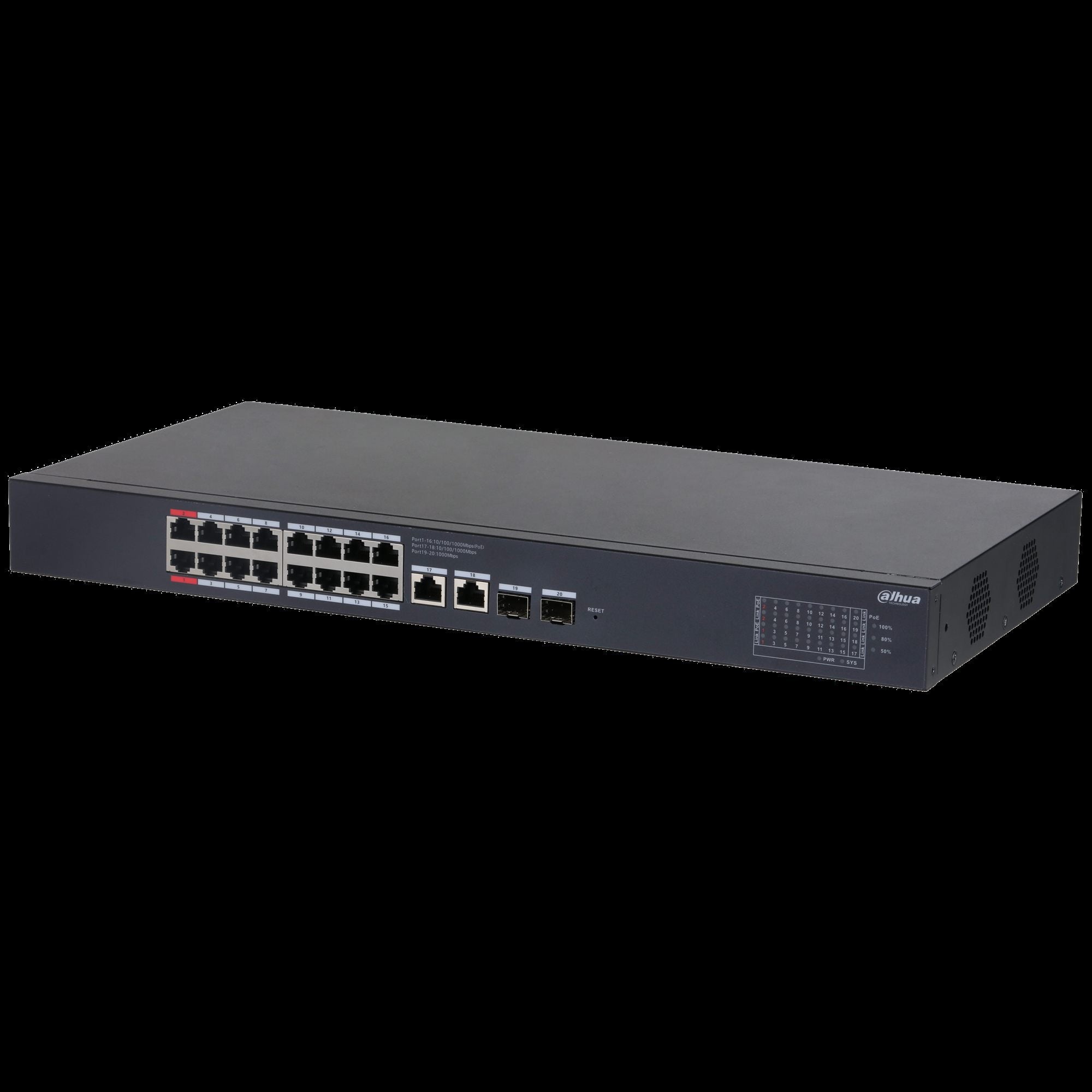 Dahua CS4220-16GT-135 Commutateur de bureau Gigabit géré par cloud de 20 ports avec 16 ports PoE