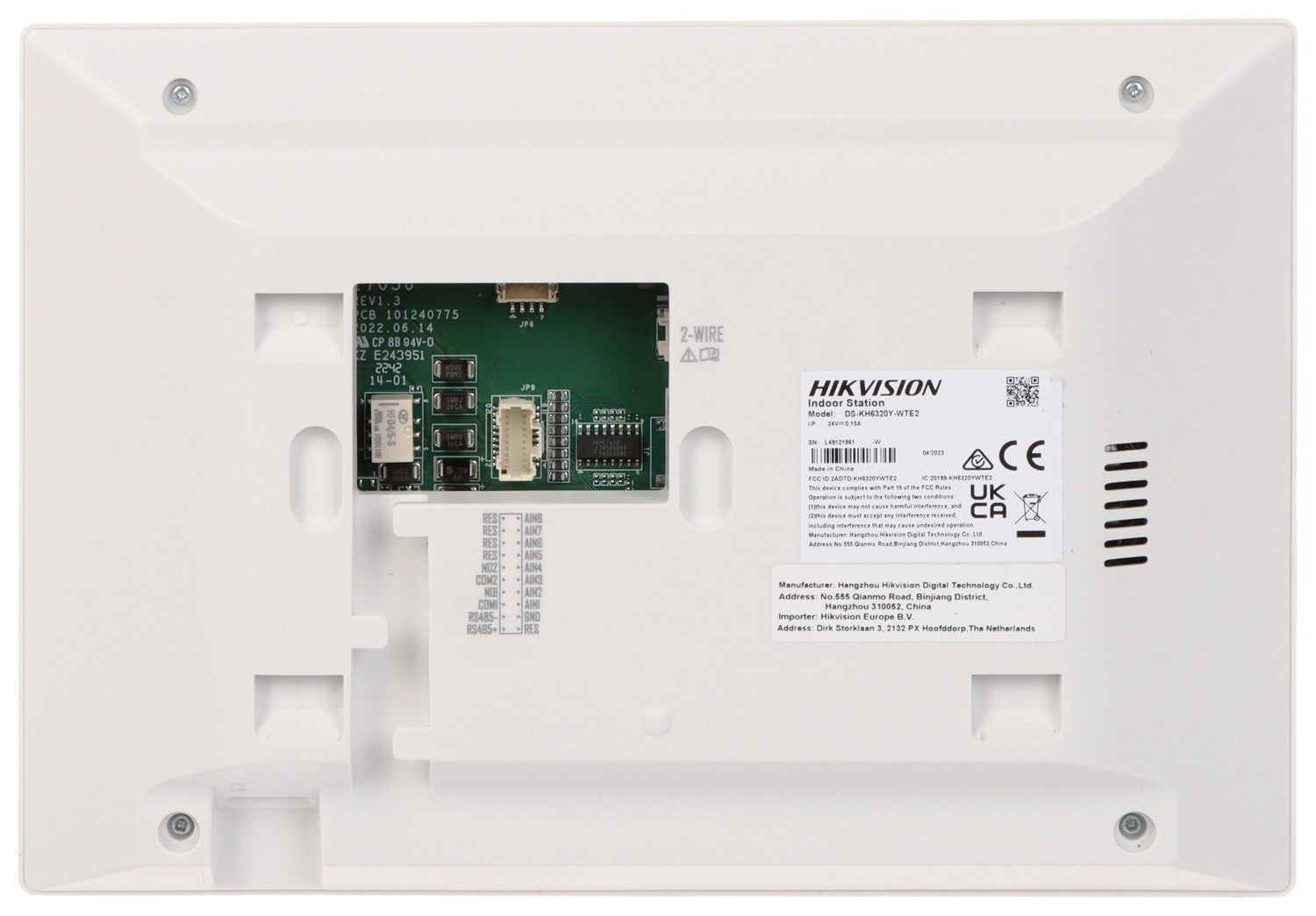 Hikvision DS-KH6320Y-WTE2/WHITE Moniteur pour interphone vidéo 2 fils