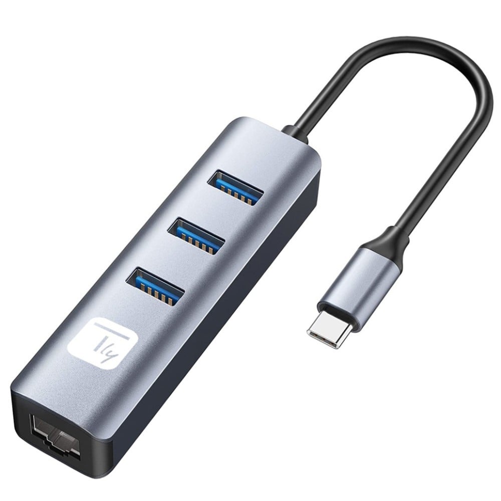 Techly IDATA USB-ETGIGA3CA Carte réseau/Adaptateur USB-C vers RJ45 Gigabit, hub 3x USB-A