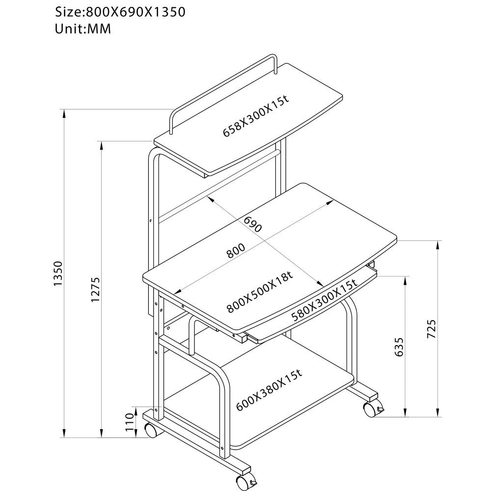 Techly ICA-TB 7800BK Bureau d'ordinateur