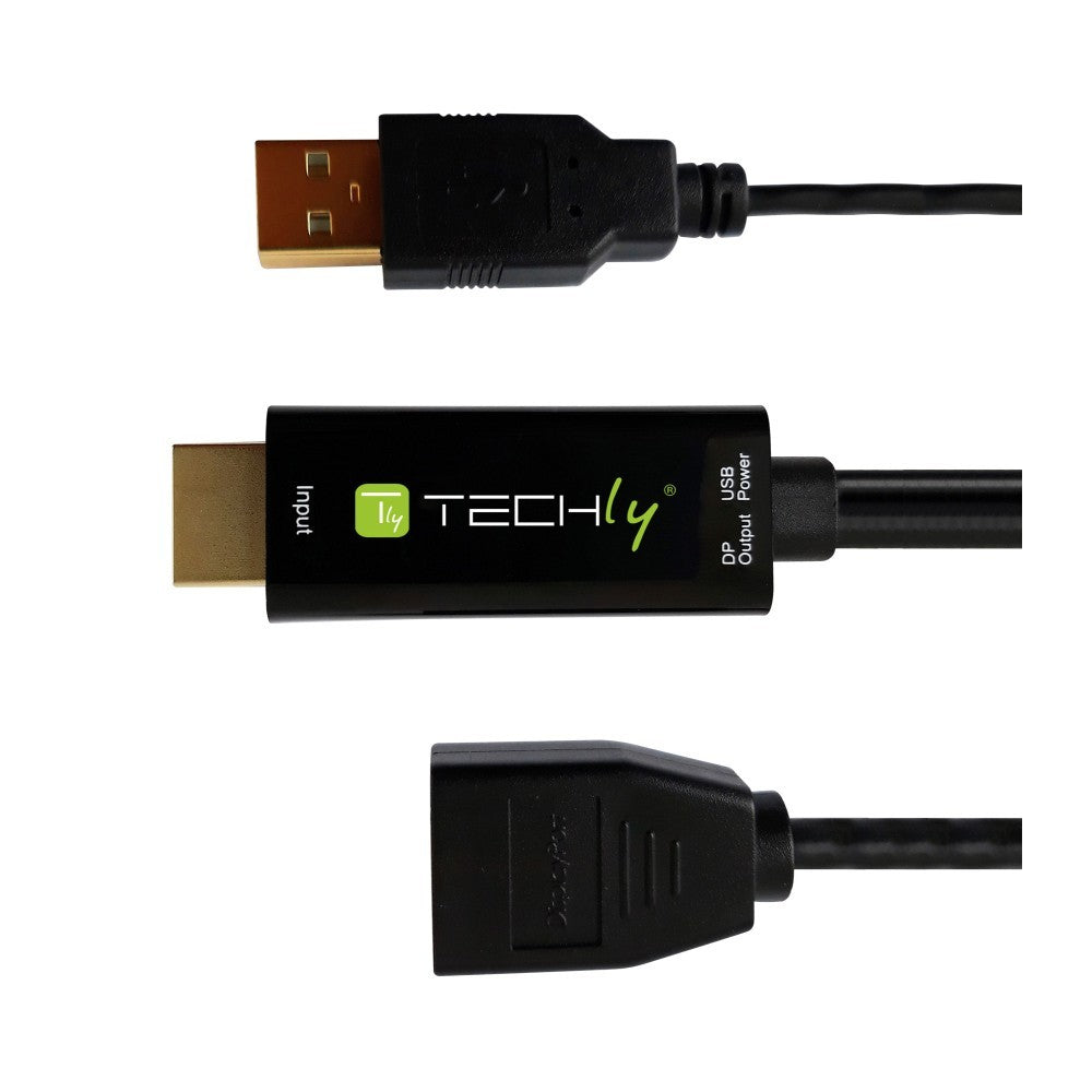 Techly ICOC HDMI-DP12A Adaptateur HDMI vers DisplayPort alimenté par USB 4K*30Hz M/F