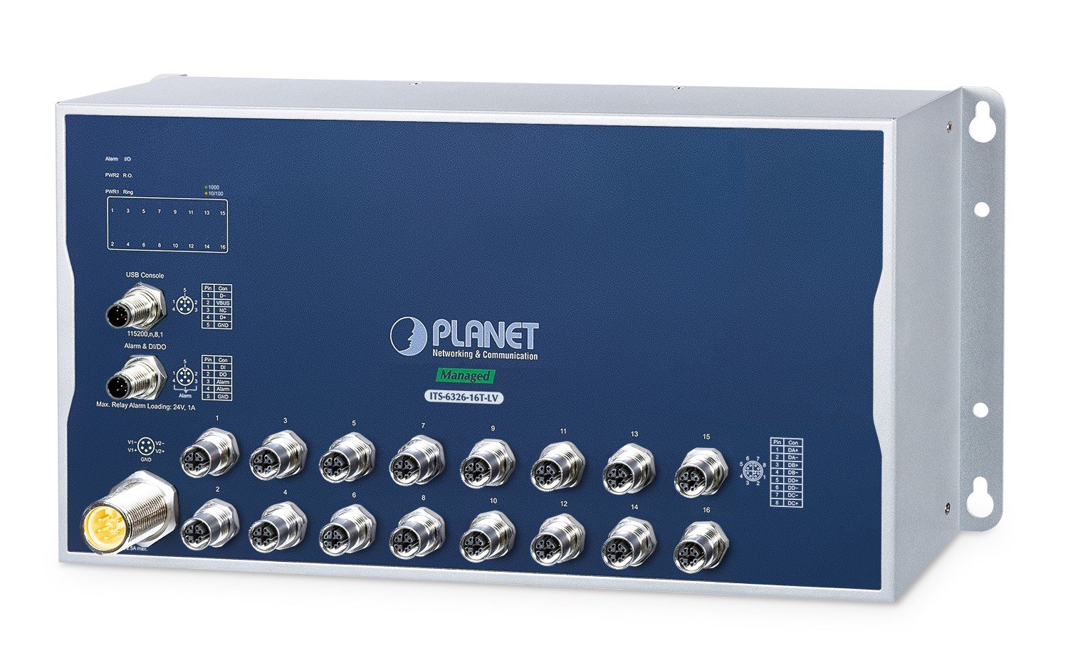 PLANET ITS-6326-16T-LV commutateur réseau Géré L3 Aluminium, Bleu