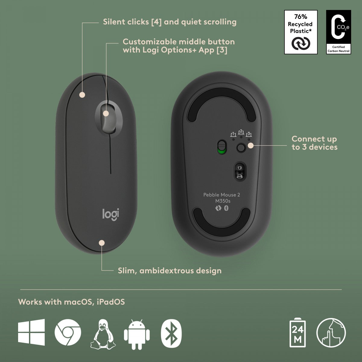 LOGITECH Pebble 2 Combo for Mac - TONAL GRAPHITE - (FRA) - BT - N/A - CENTRAL-419 - MAC