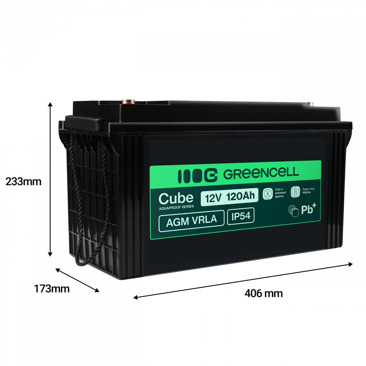 Green Cell AGM12V120AH-J AGM VRLA 12V 120Ah sans entretien Batterie pour bateaux, panneaux solaires (173x406x233mm)