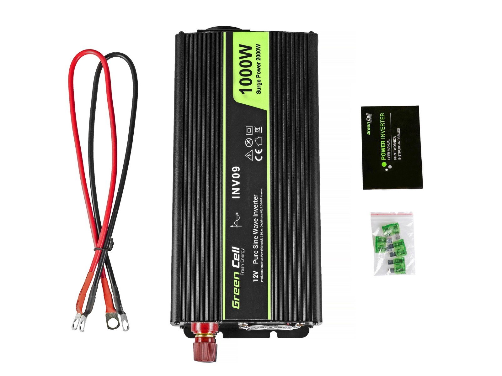Green Cell INV09 adaptateur de puissance & onduleur Auto 1000 W Noir