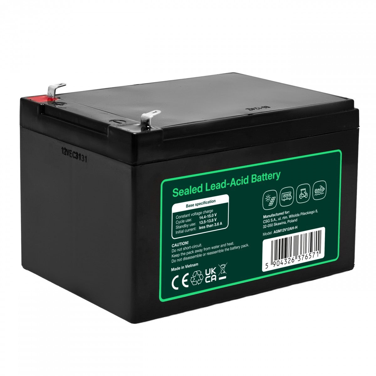 Batterie sans entretien Green Cell AGM VRLA 12V 12Ah pour caisses enregistreuses, jouets, caméras (151x98.5x95mm)