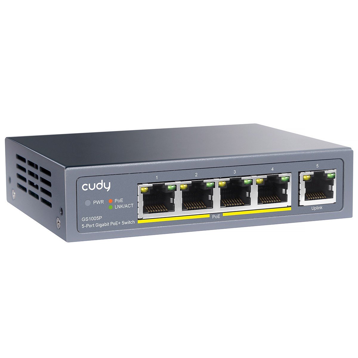 Cudy GS1005P commutateur réseau Non-géré Gigabit Ethernet (10/100/1000) Connexion Ethernet, supportant l'alimentation via ce port (PoE) Gris