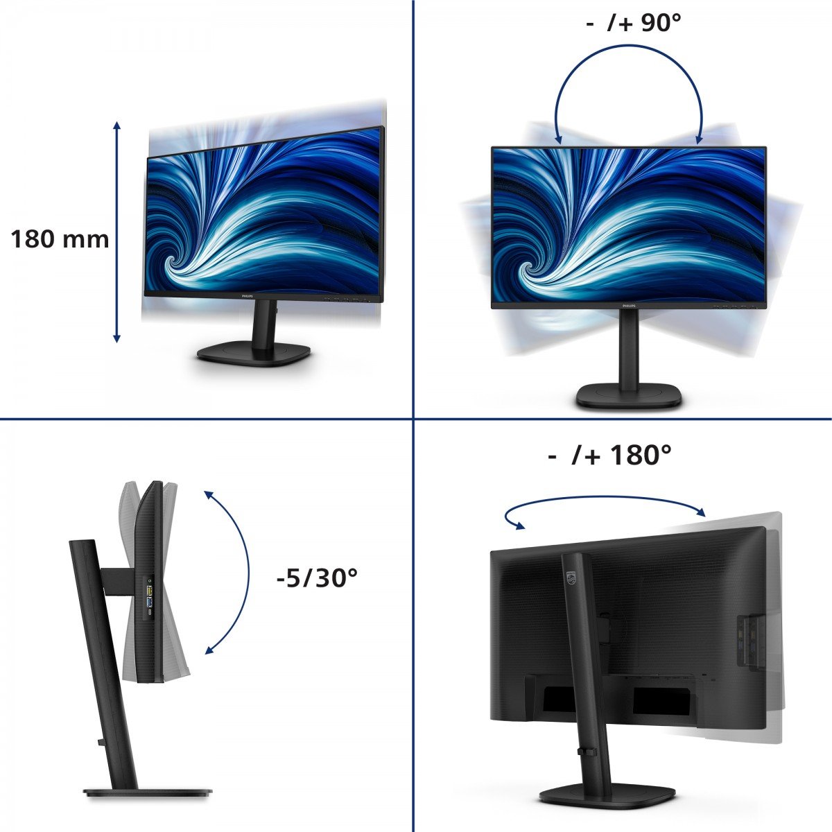 PHILIPS 24p 1920x1200 100Hz IPS Flat H/A 150 MM DICOM TUV EyeSafe certified USB HUB SPEAKERS DP HDMI Bri 300cd/m2 TCO 10