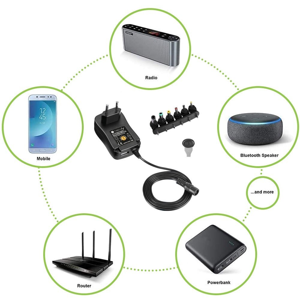 Alimentation universelle 230V Techly IPW-NTS2250G2 27W/2.25A 3-12V avec 6 connecteurs DC et USB