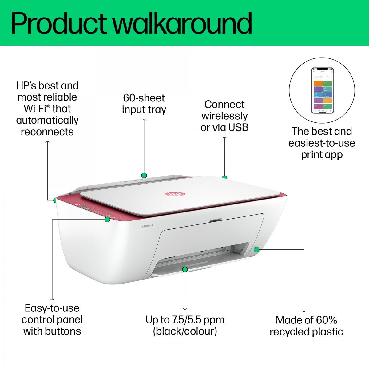 HP DeskJet 2823e All-in-One Printer A jet d'encre thermique A4 4800 x 1200 DPI 7,5 ppm Wifi