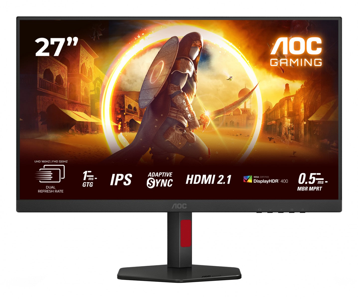 AOC U27G4R 27p Fast IPS Dual Frame Monitor UHD/FHD 160-320Hz 400cd/m2 0.5ms HDMI2.1x2 DP1.4 USB 3.1 Pivot