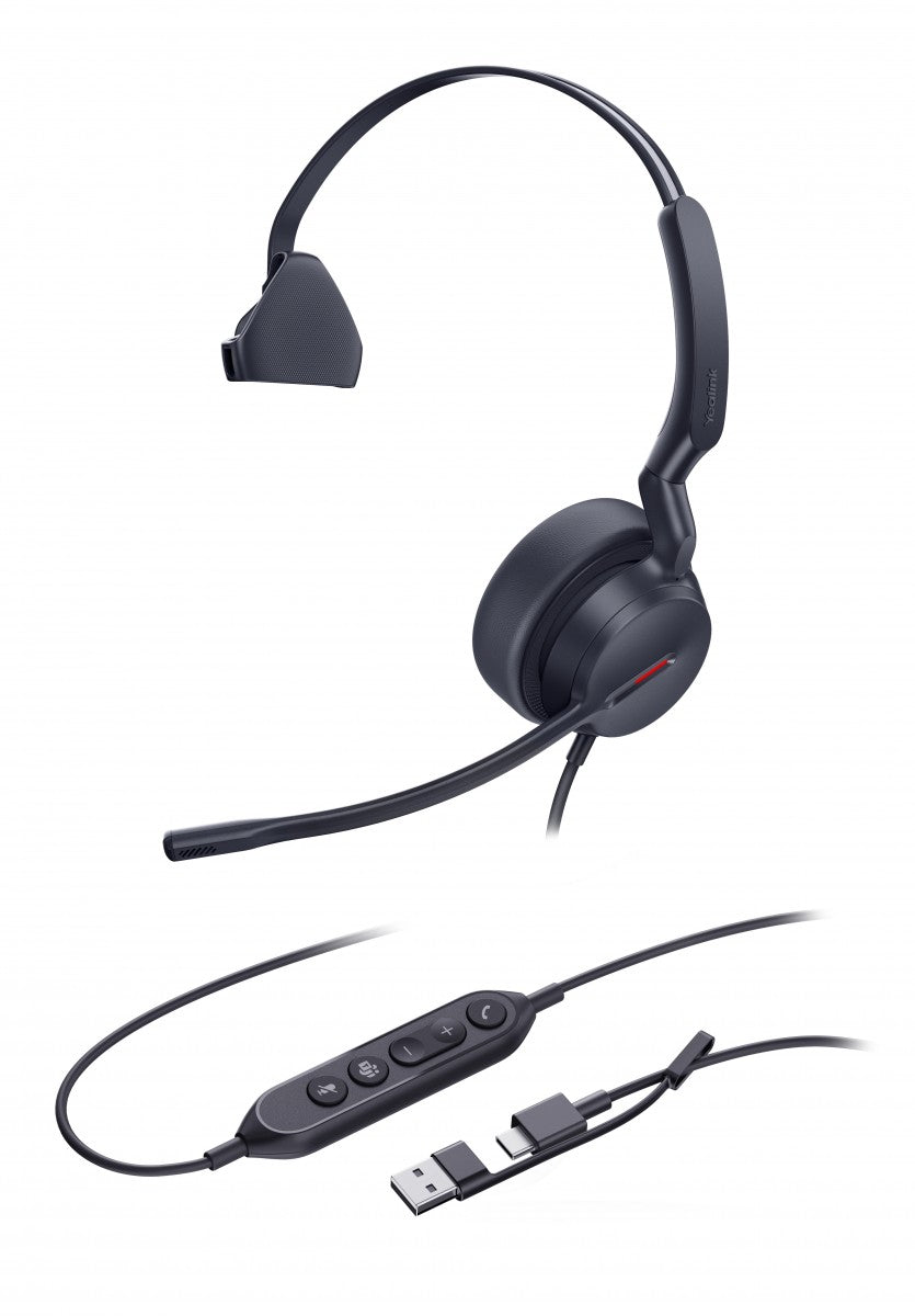 Yealink UH44 Mono Teams USB-C/A Avec fil Arceau Bureau/Centre d'appels USB Type-C / USB Type-A Noir