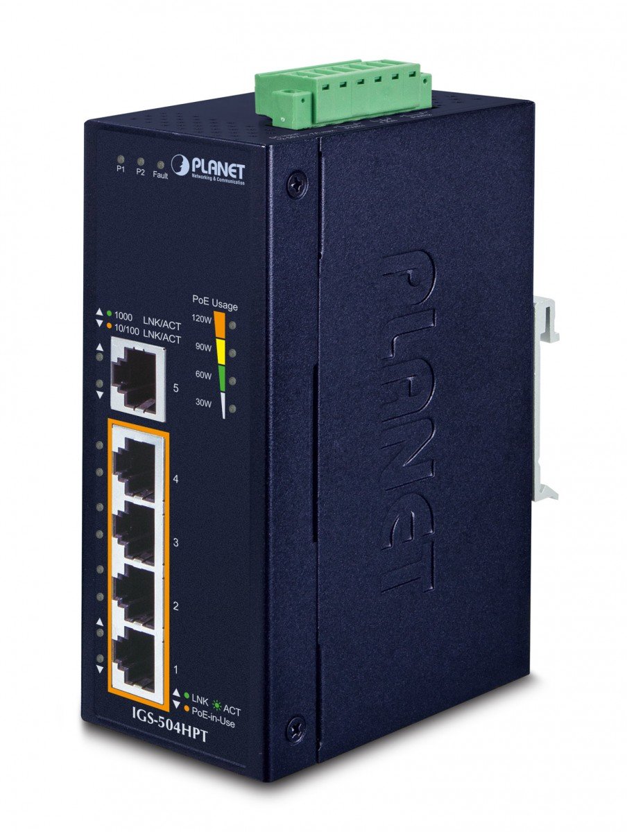 PLANET IGS-504HPT commutateur réseau Non-géré L2 Gigabit Ethernet (10/100/1000) Connexion Ethernet, supportant l'alimentation via ce port (PoE) Bleu
