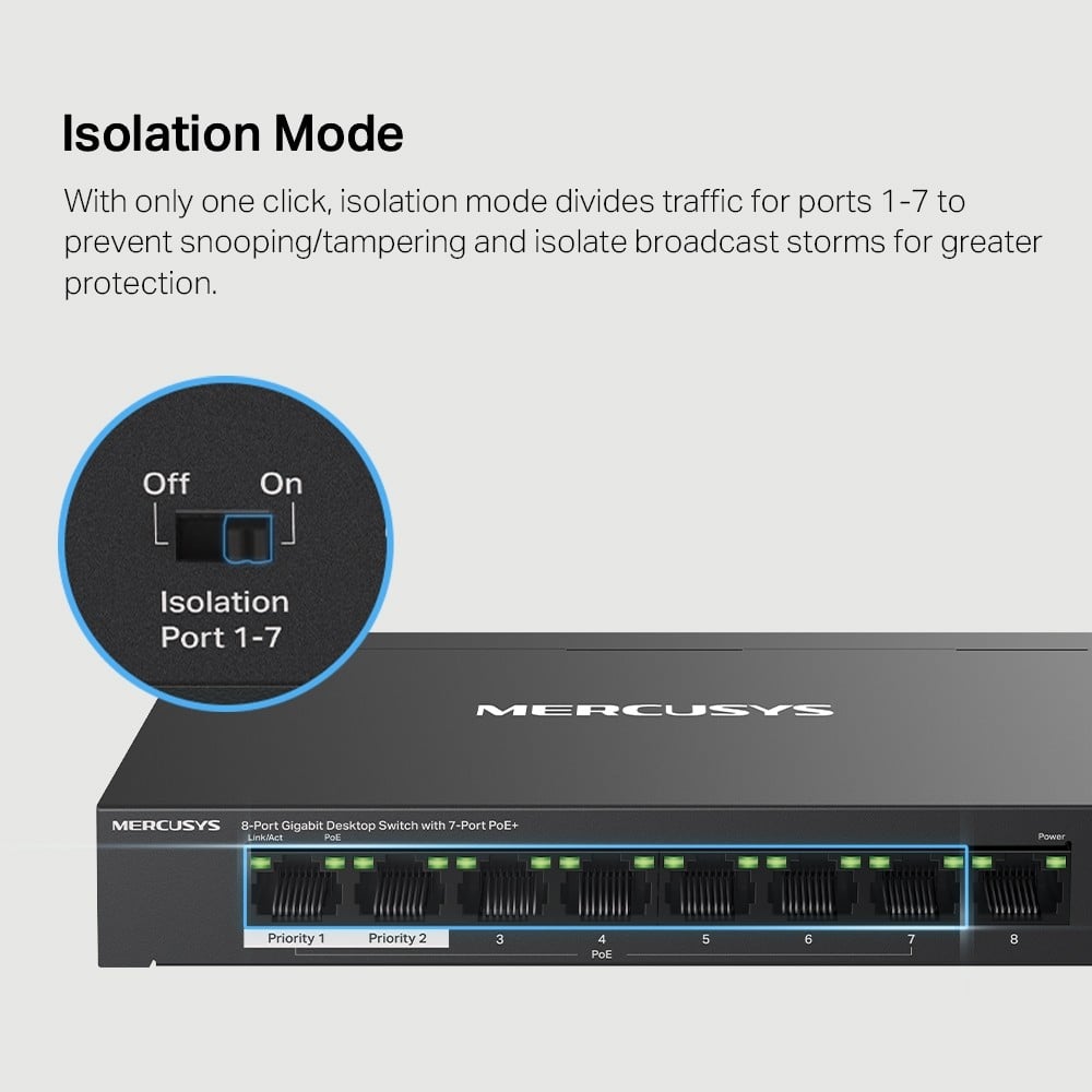 TP-LINK 8-Port Gigabit Desktop Switch with 7-Port PoE+ PORT 7x Gigabit PoE+ Ports 1x Gigabit Non-PoE Ports
