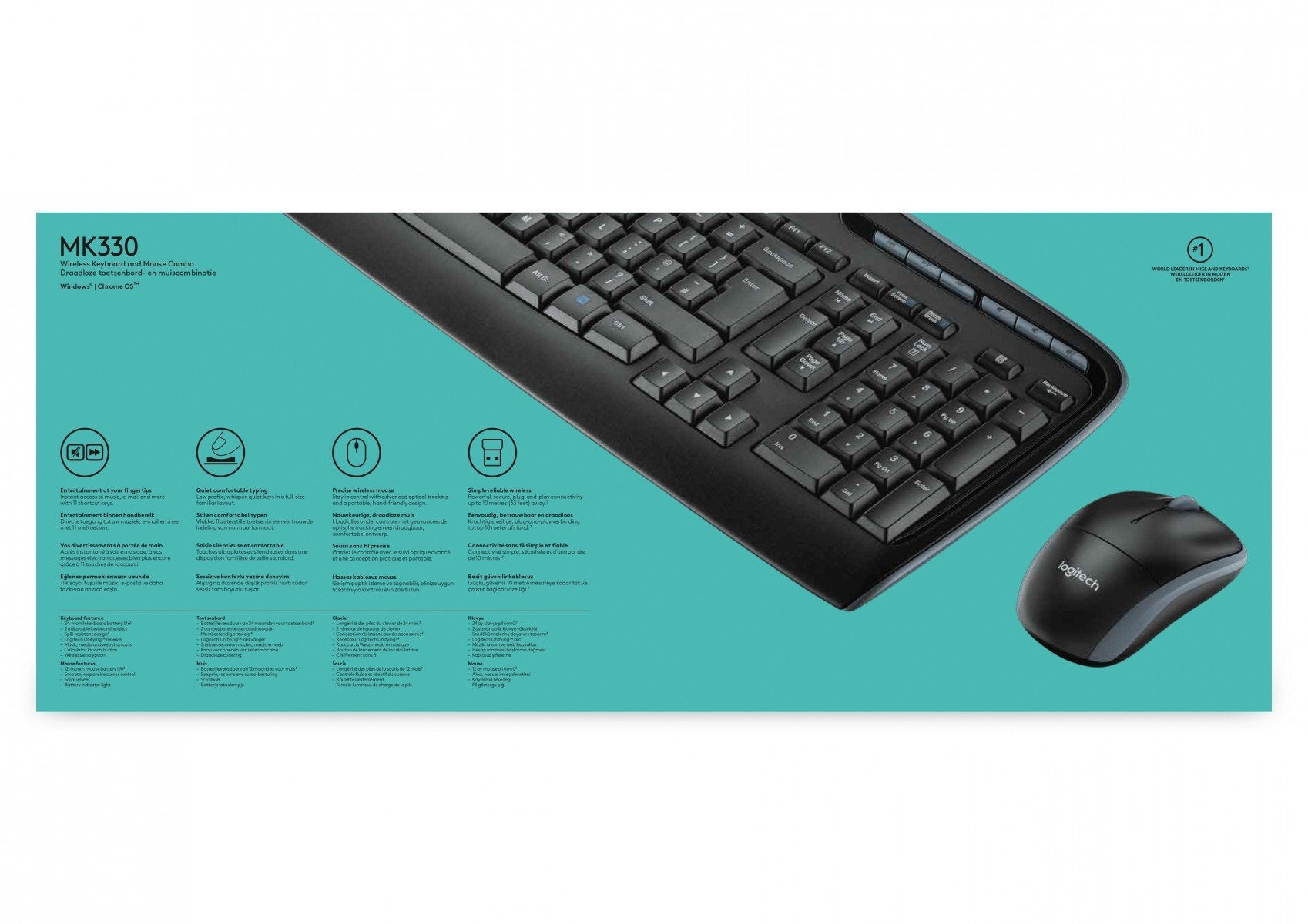 Logitech MK330 clavier Souris incluse Bureau USB QWERTY US International Noir
