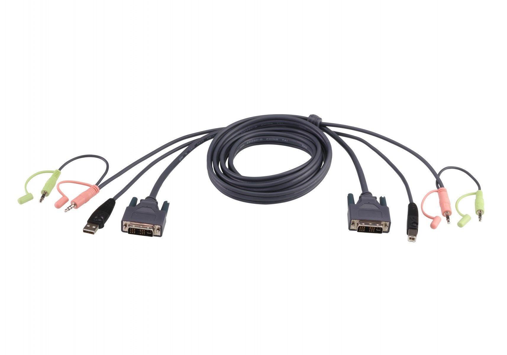 ATEN Câble KVM DVI-D USB Dual Link 1,8m - 1,8 m - DVI-D - Noir - DVI-D + USB A + 2 x 3.5 mm - DVI-D + USB B + 2 x 3.5 mm - Mâle