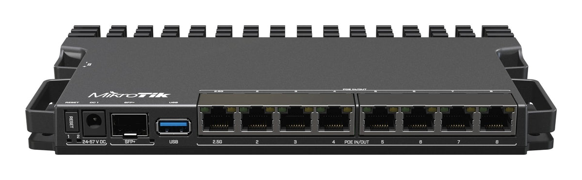Mikrotik RouterBORD 5009UPr+S+IN with Marvell Armada ARMv8 CPU (4-cores, 1.4GHz per core), 1GB of DDR4 RAM, 1GB NAND storage, 1x 2.5Gbit LAN (802.3af/at PoE-out