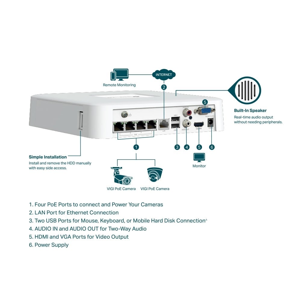 TP-LINK VIGI NVR1104H-4P 4 Channel PoE Network Video Recorder