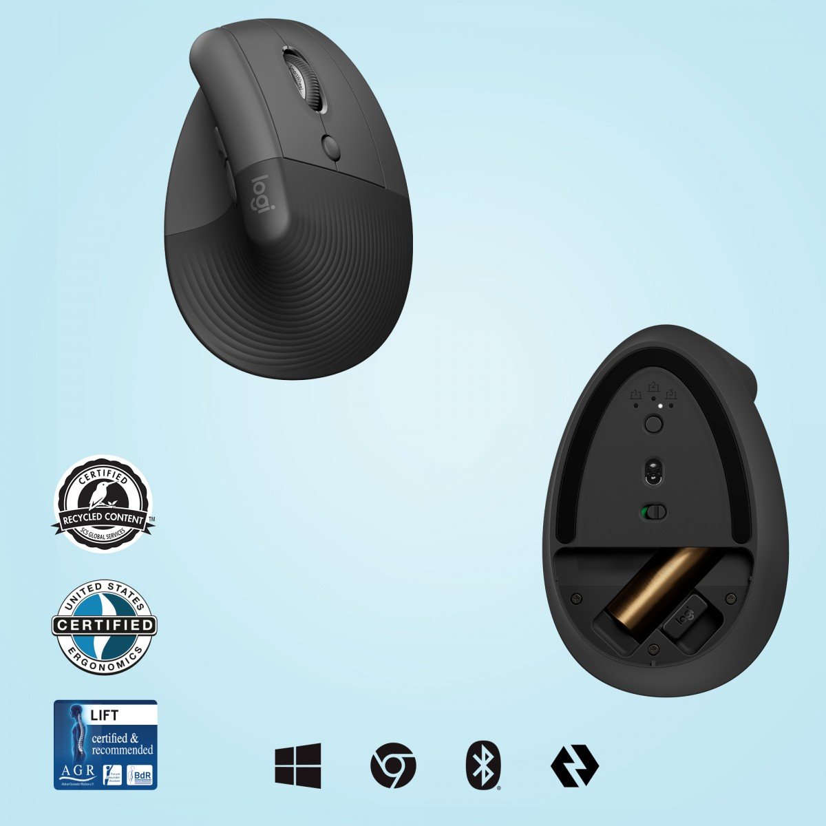 LOGITECH Lift Vertical Ergonomic Mouse Vertical mouse ergonomic optical 6 buttons wireless Bluetooth 2.4 GHz Bolt USB