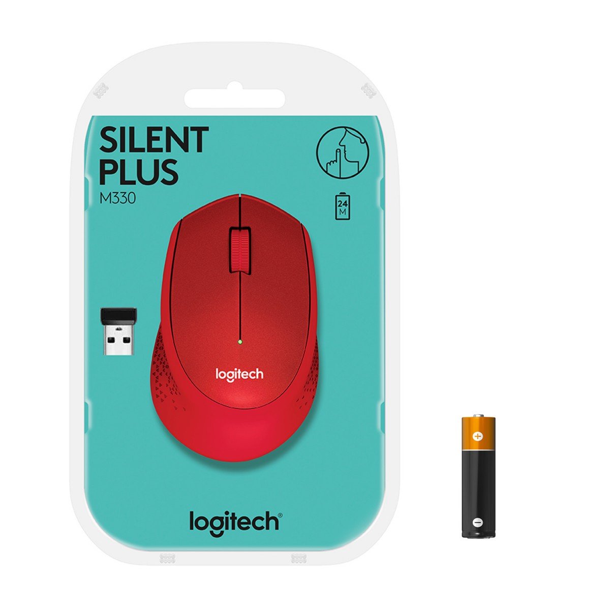 LOGITECH M330 SILENT PLUS Mouse 3 buttons wireless 2.4 GHz USB wireless receiver red