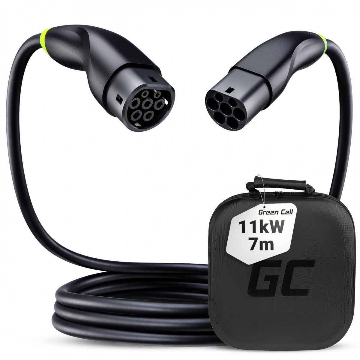 Green Cell EVKABGC04 Snap Câble Type 2 pour Charge EV 11kW 7m pour Tesla Model 3 S X Y, Kia EV6, VW ID.4, ID.5, BMW i4, iX, Ford Mach-E
