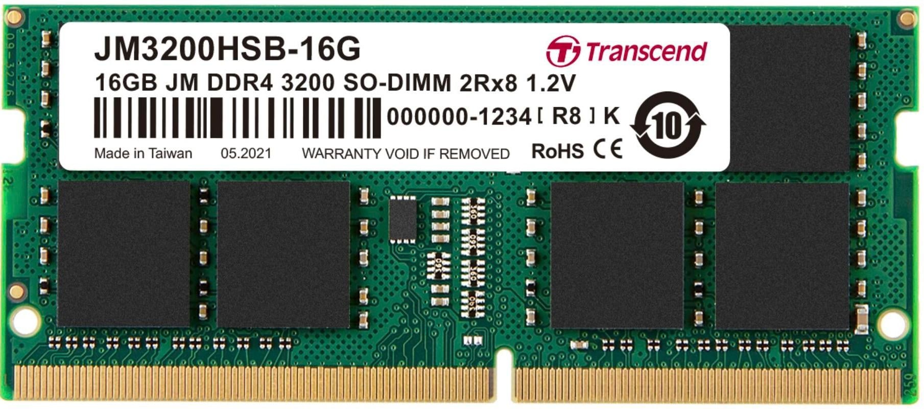 TRANSCEND 16Go JM DDR4 3200MHz SO-DIMM 2Rx8 1Gx8 CL22 1.2V