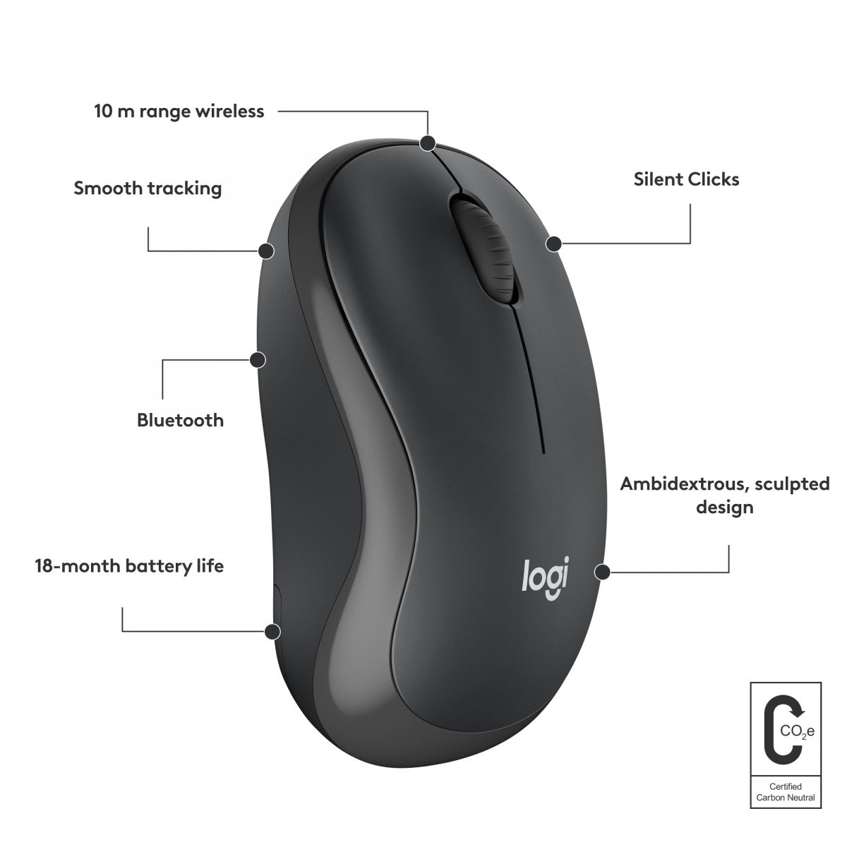 LOGITECH M240 Silent Mouse right and left-handed optical 3 buttons wireless Bluetooth graphite