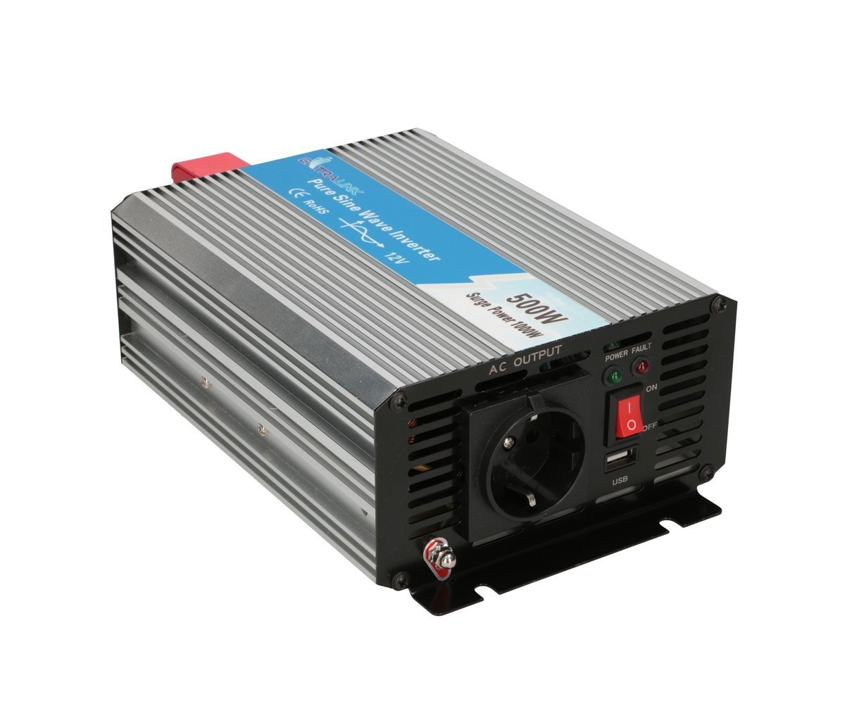 Extralink CAR VOLTAGE CONVERTER 12V - 230V, 500W, PURE SINUS OPIP-500W adaptateur de puissance & onduleur Auto Aluminium, Noir, Argent