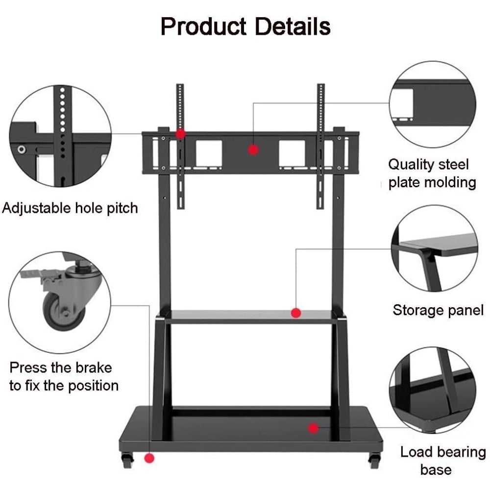 "Techly ICA-TR30 Support TV mobile 55-100"" jusqu'a 150kg réglable 2 étageres"