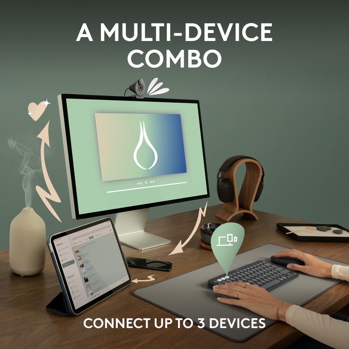 Logitech Pebble 2 Combo clavier Souris incluse Universel RF sans fil + Bluetooth QWERTY US International Rose