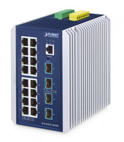 PLANET IP30 Industrial L3 16-Port Géré Gigabit Ethernet (10/100/1000) Aluminium, Bleu