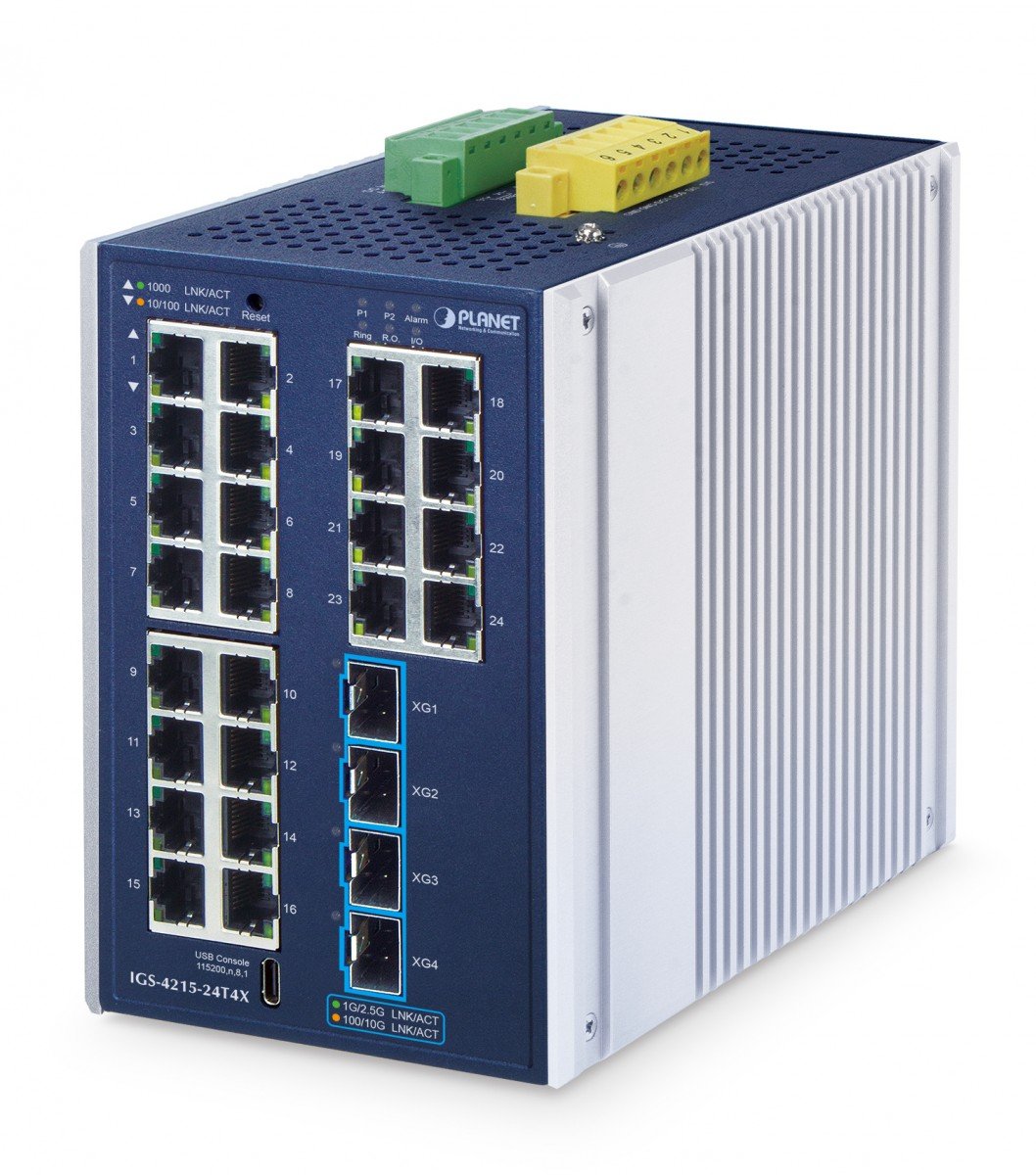 PLANET Industrial L2+ 24-Port Managed Switch IGS-4215-24T4X Géré L2+ Gigabit Ethernet (10/100/1000) Aluminium, Bleu