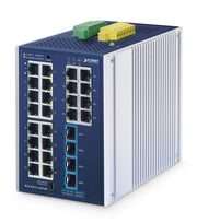 PLANET Industrial L2+ 24-Port Managed Switch IGS-4215-24T4X Géré L2+ Gigabit Ethernet (10/100/1000) Aluminium, Bleu