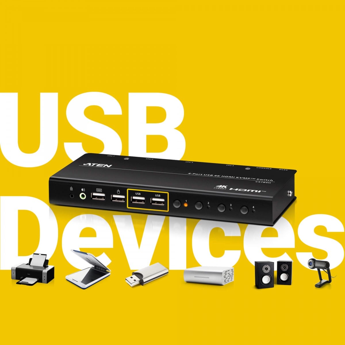 Aten CS784H-AT-G 4-Port USB 4K HDMI KVMP™ Commutateur