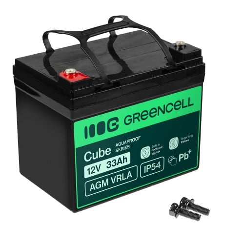 Batterie sans entretien Green Cell Cube AGM VRLA IP54 12V 33Ah pour tondeuses a gazon, scooters, bateaux et fauteuils roulants