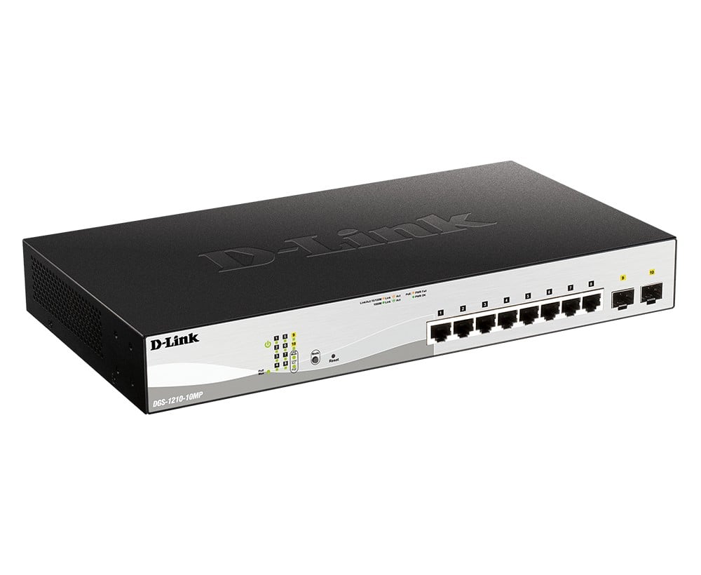 D-LINK 10-Port Layer2 PoE+ Smart Managed Gigabit Switch 8 x 10/100/1000Mbps TP RJ-45 PoE Port Port 1-8 802.3at Power-over-Eth